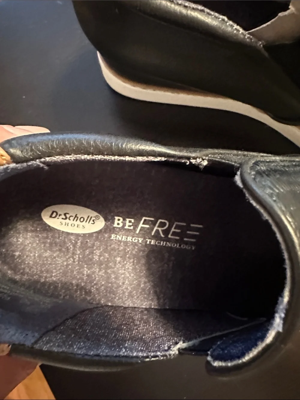 Dr. Scholl's Black Slip-On Wedges with Tan Accent